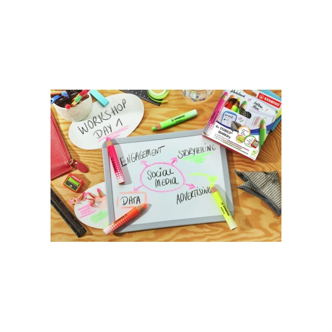 Whiteboardpotlood STABILO MARKdry etui à 4 neon kleuren