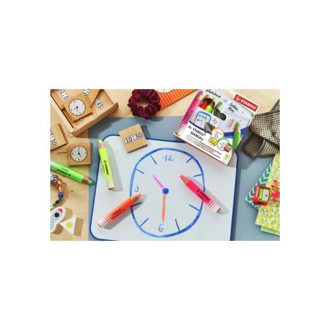 Whiteboardpotlood STABILO MARKdry etui à 4 neon kleuren