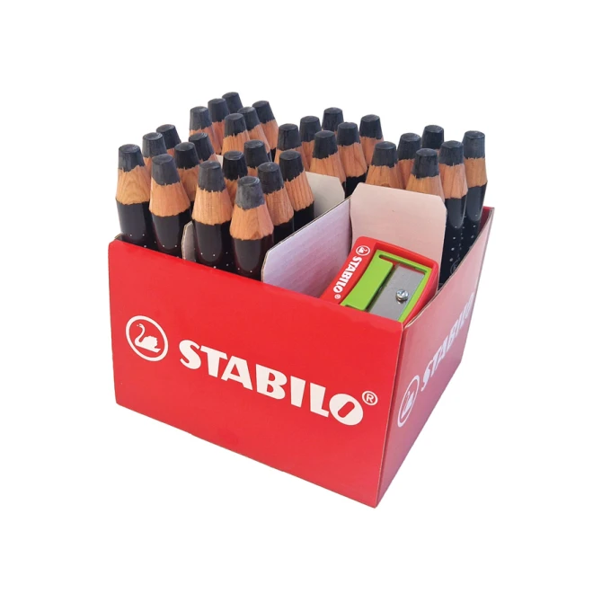 Whiteboardpotlood STABILO MARKdry incl 2 slijpers zwart classpack 30st