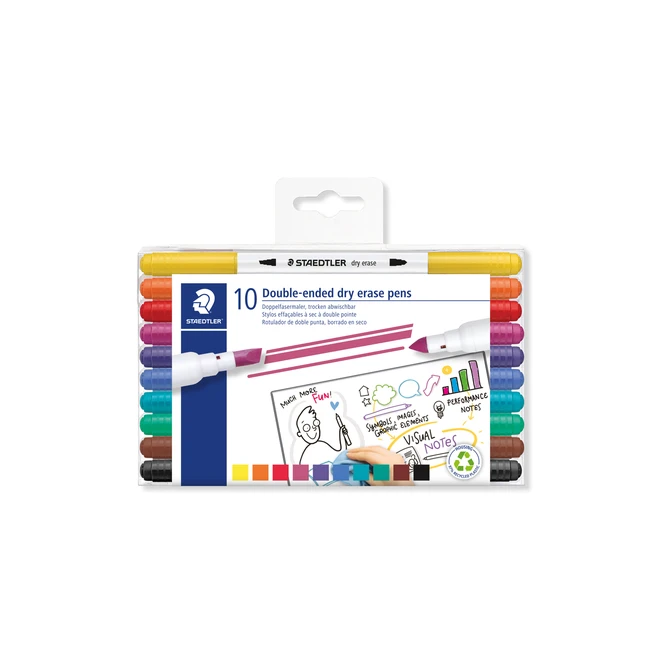 Whitebordstiften Staedtler dry erase dubbele punt set à 10 kleuren
