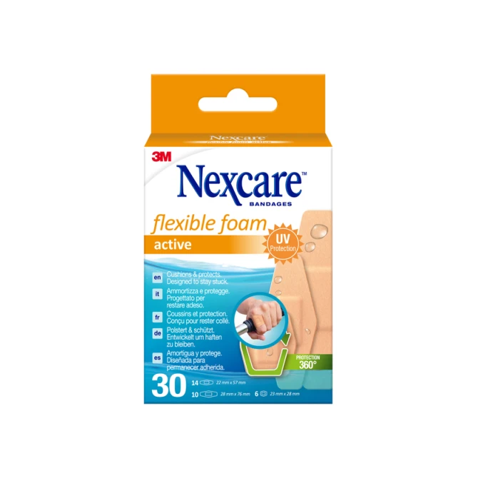 Wondpleister Nexcare active flexible foam waterbestendig 30 stuks assorti