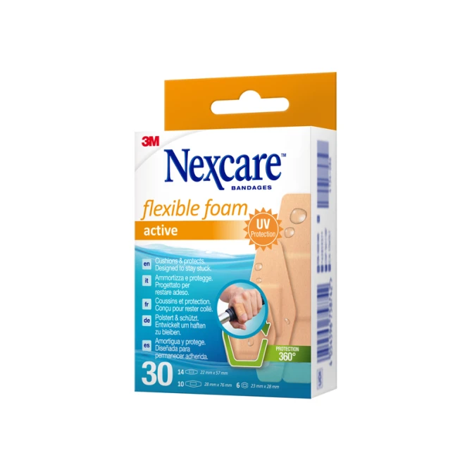 Wondpleister Nexcare active flexible foam waterbestendig 30 stuks assorti