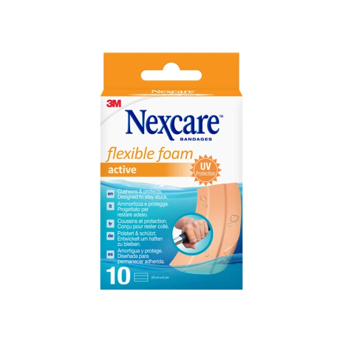 Wondpleister Nexcare active flexible foam waterbestendig 6x10cm 10 stuks