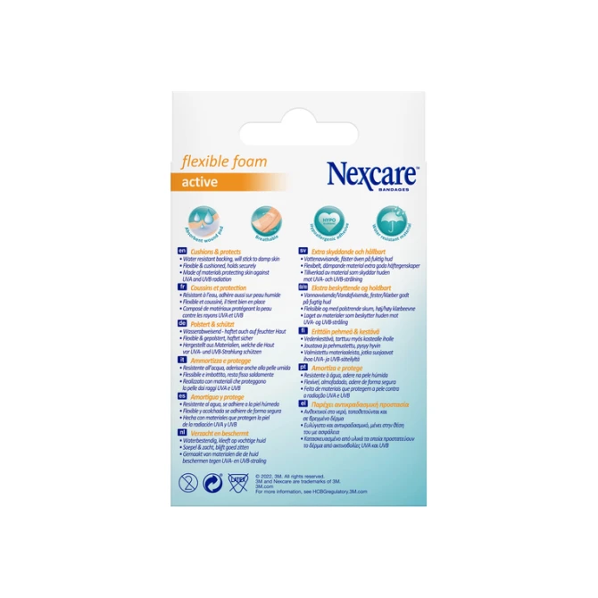 Wondpleister Nexcare active flexible foam waterbestendig 6x10cm 10 stuks