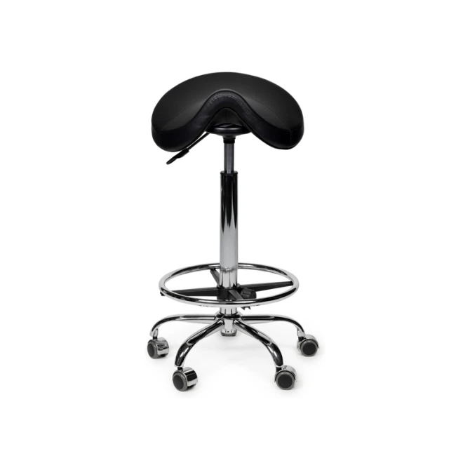 Zadelkruk Office Premium hoog met voetring harde wielen zw