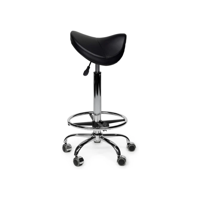 Zadelkruk Office Premium hoog met voetring harde wielen zw