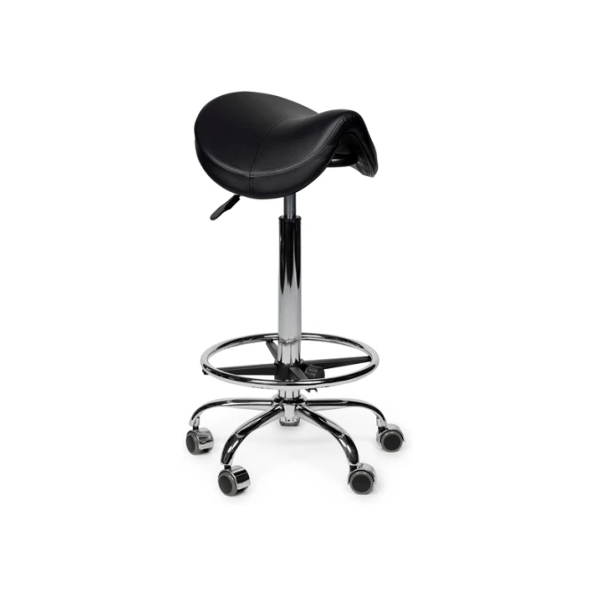 Zadelkruk Office Premium hoog met voetring harde wielen zw