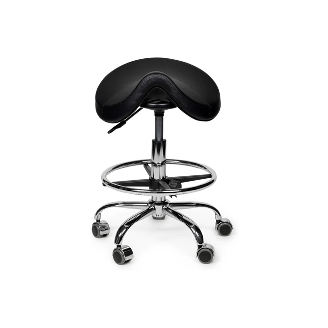 Zadelkruk Office Premium laag met voetring harde wielen zw