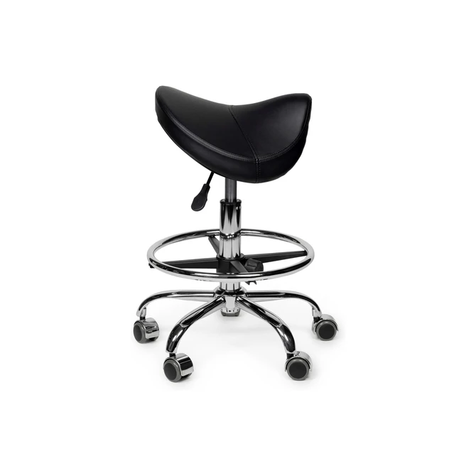 Zadelkruk Office Premium laag met voetring harde wielen zw