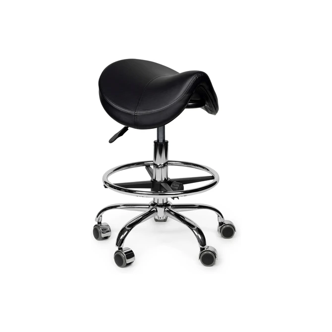 Zadelkruk Office Premium laag met voetring harde wielen zw