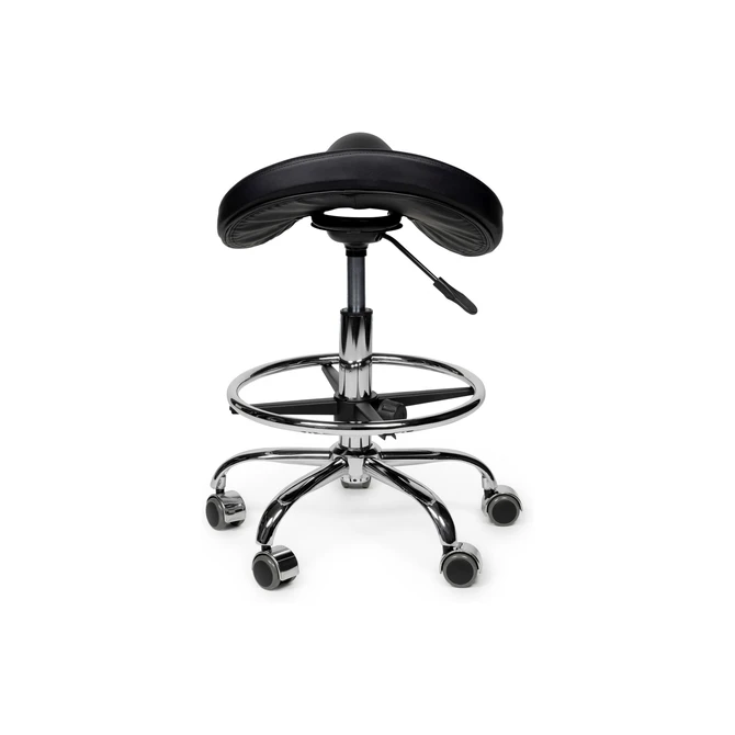 Zadelkruk Office Premium laag met voetring harde wielen zw