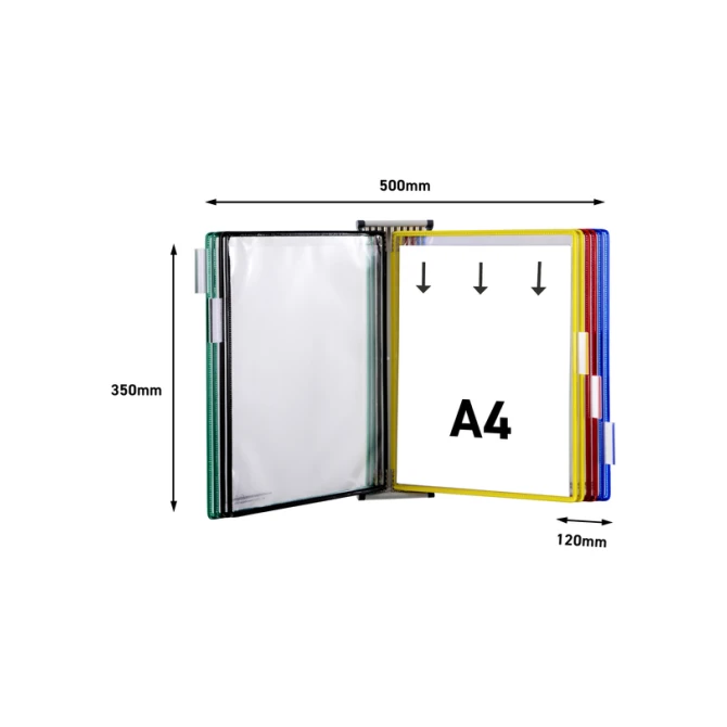 Zichtpanelensysteem wand Tarifold metaal A4 met 10-tassen assorti