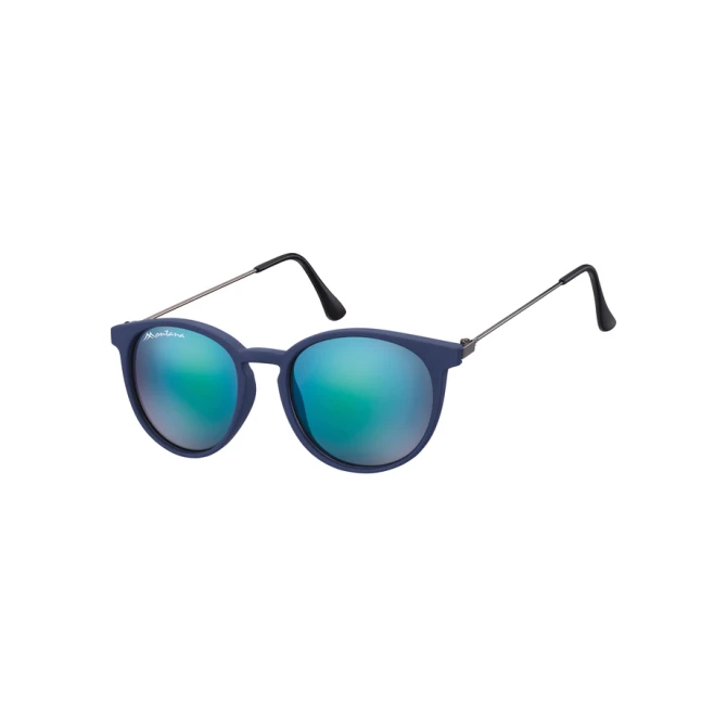 Zonnebril Montana met Revo blauw rond glas en metalen pootje mat blauw