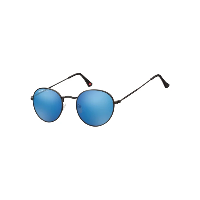 Zonnebril Montana met Revo blauw rond glas metaal mat zwart